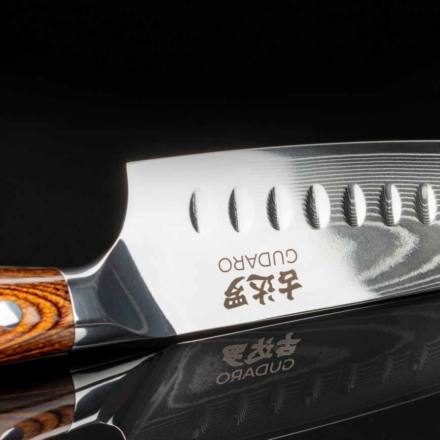 Gudaro - Cuchillo de cocina santoku de damasco FENG 7,5, 67 capas, longitud 18 cm