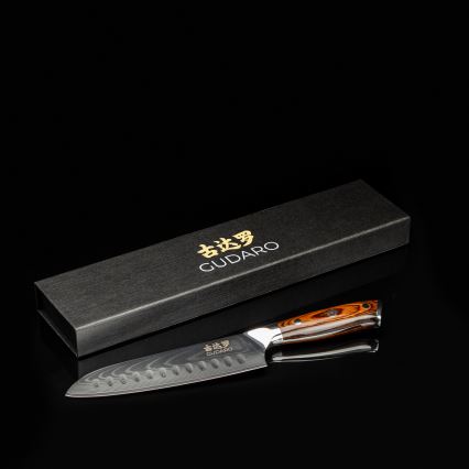 Gudaro - Cuchillo de cocina santoku de damasco FENG 7,5, 67 capas, longitud 18 cm
