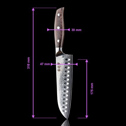 Gudaro - Cuchillo de cocina Santoku damasco SHIRO 7, 67 capas de acero, longitud 17,5 cm