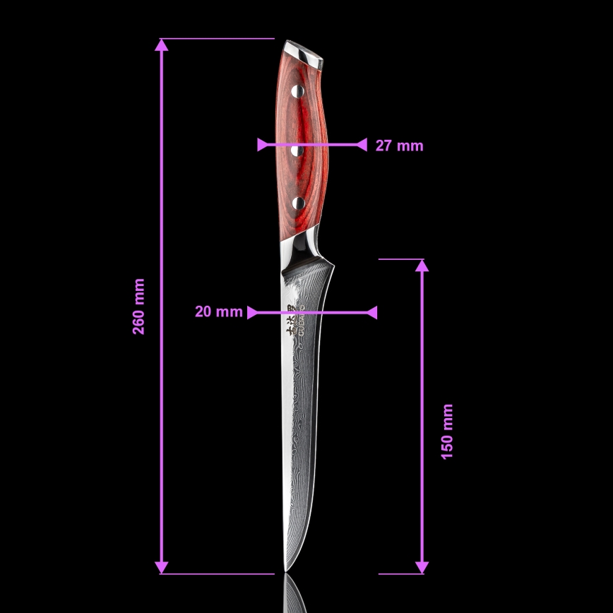 Gudaro - Cuchillo deshuesador KENSHO 6, acero damasco de 67 capas, longitud 15 cm