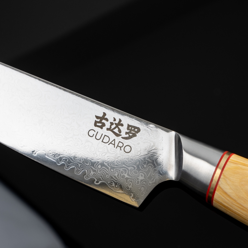 Gudaro - Cuchillo para porcionar HIKARI 8, 67 capas de acero damasco, longitud 20 cm