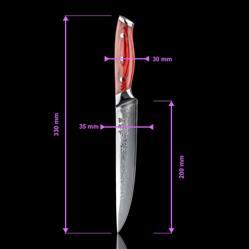 Gudaro - Cuchillo para porcionar KENSHO 8, acero Damasco de 67 capas, longitud 20 cm