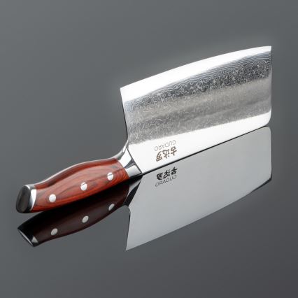 Gudaro - Hachuela de cocina KENSHO en acero Damasco 6,5, 67 capas de acero, longitud 16,2 cm