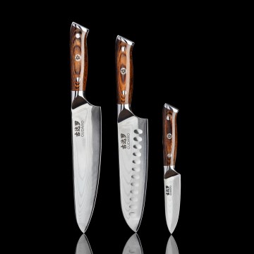 Gudaro - JUEGO 1x cuchillo de chef de Damasco FENG 8, con 67 capas de acero, longitud 20 cm + 1x cuchillo de cocina Santoku de Damasco FENG 7,5, con 67 capas de acero, longitud 18 cm + 1x GRATIS cuchillo de cocina de Damasco FENG 3,5, con 67 capas