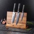 Gudaro - Juego de 3 cuchillos de cocina de acero damasco AKIRO + soporte magnético