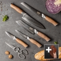 Gudaro - JUEGO de 5 cuchillos de cocina de acero Damasco TAKUMI + soporte para cuchillos y tijeras para aves