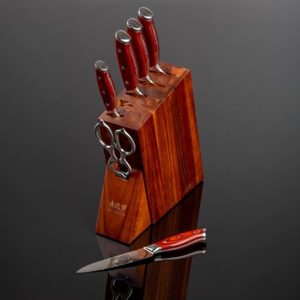 Gudaro - Juego de cuchillos de cocina con bloque KENSHO, 7 piezas, acacia