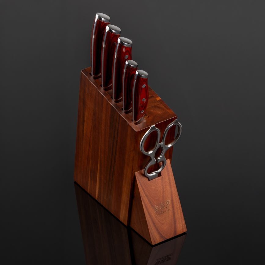 Gudaro - Juego de cuchillos de cocina con bloque KENSHO, 7 piezas, acacia
