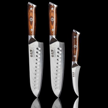 Gudaro - Pack de 2 cuchillos Santoku de Damasco FENG 7,5