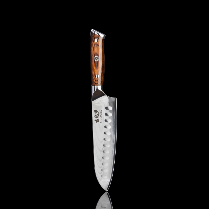 Gudaro - Pack de 2 cuchillos Santoku de Damasco FENG 7,5, 67 capas de acero, longitud 18 cm + 1x GRATIS cuchillo de cocina para frutas de Damasco FENG 3,5, 67 capas de acero, longitud 9,5 cm