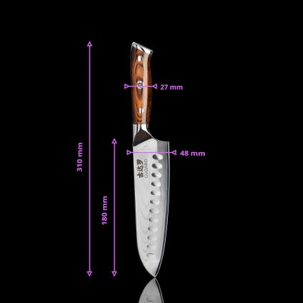 Gudaro - Pack de 2 cuchillos Santoku de Damasco FENG 7,5, 67 capas de acero, longitud 18 cm + 1x GRATIS cuchillo de cocina para frutas de Damasco FENG 3,5, 67 capas de acero, longitud 9,5 cm
