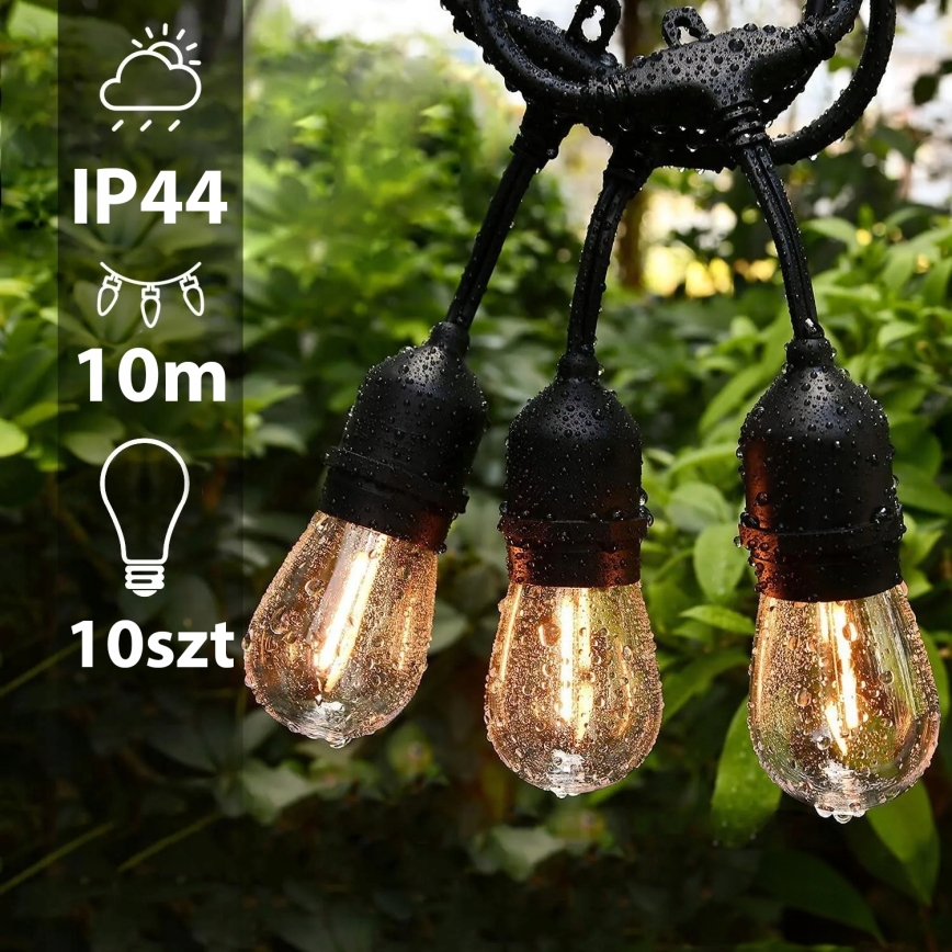 Guirnalda decorativa LED para exterior 10xE27/1W/230V 10,94 m IP44 negra
