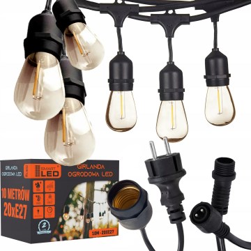 Guirnalda decorativa LED para exterior 20xE27/1W/230V, 11,44 m, IP44, negra