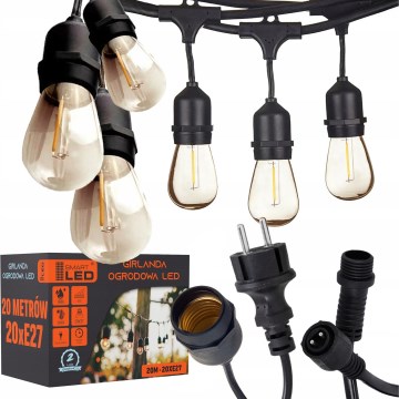Guirnalda decorativa LED para exterior 20xE27/1W/230V 20,94 m IP44 negra