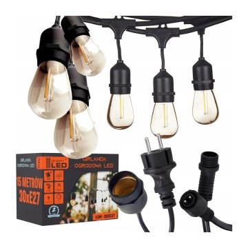 Guirnalda decorativa LED para exteriores 15xE27/1W/230V, 15,94 m, IP44, negra
