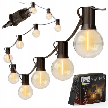Guirnalda decorativa LED regulable para exterior, 25 x casquillo E12/1 W/24/230 V, 17,5 m, IP65, negra + mando a distancia