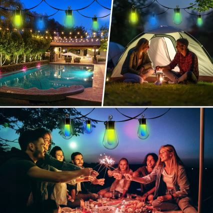 Guirnalda decorativa solar LED RGB regulable 15xLED/18 funciones USB 6 m IP44 negra + mando a distancia