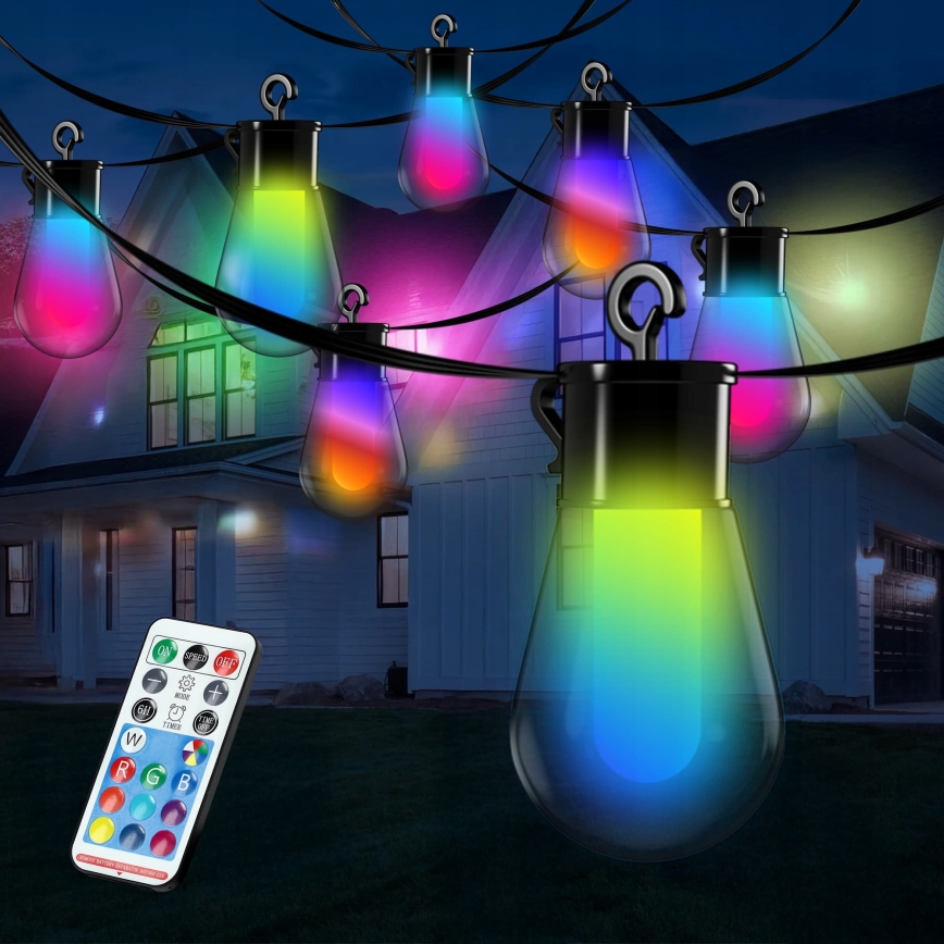 Guirnalda decorativa solar LED RGB regulable 15xLED/18 funciones USB 6 m IP44 negra + mando a distancia