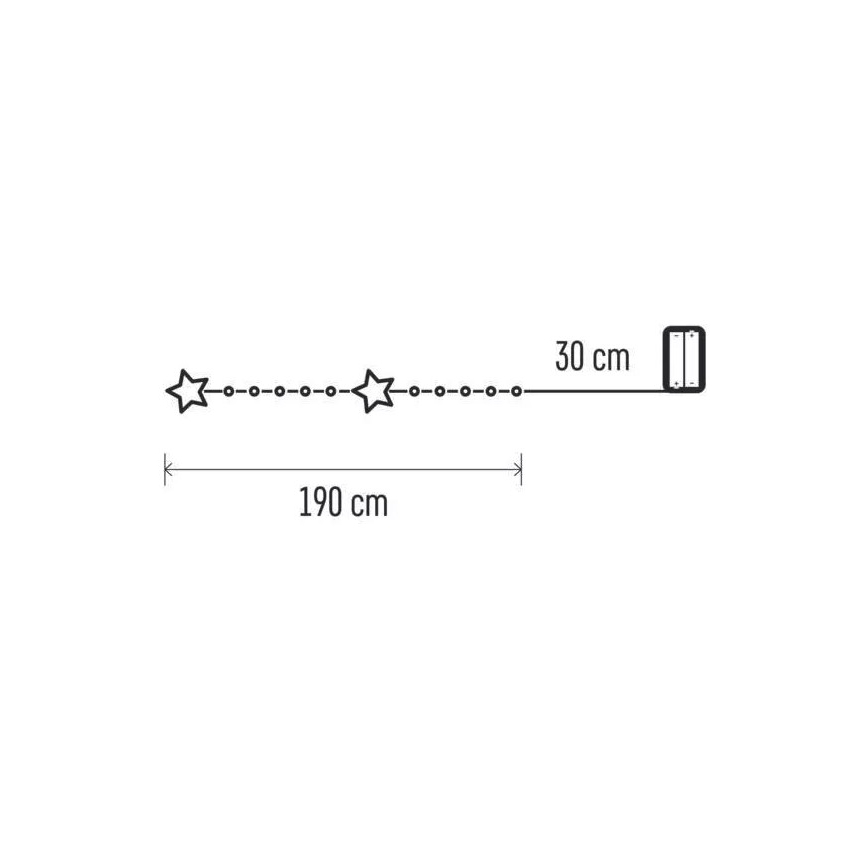 Guirnalda LED, 20 LEDs, alimentada por 2 pilas AA, 2,2 m, blanco cálido