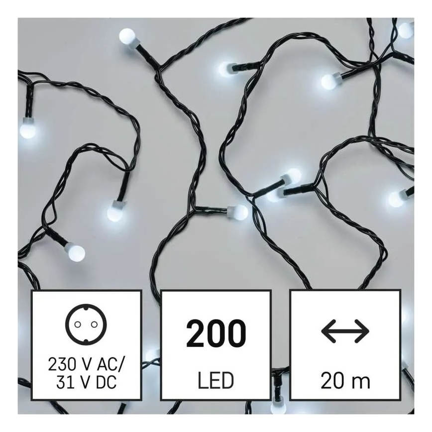 Guirnalda LED 200xLED/8 funciones 20m IP44 blanco frío