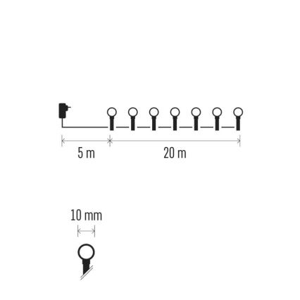 Guirnalda LED 200xLED/8 funciones 20m IP44 blanco frío