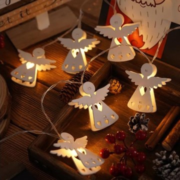 Guirnalda LED de Navidad 10xLED/2xAA/blanco cálido 2m ángeles