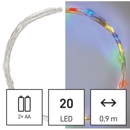 Guirnalda LED de Navidad 20xLED/2xAA 2,4m multicolor