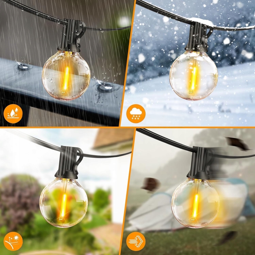Guirnalda LED decorativa para exterior 25xE12/1W/230V 17,5 m IP65 negra