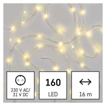 Guirnalda LED exterior 160xLED/21m IP44 blanco cálido