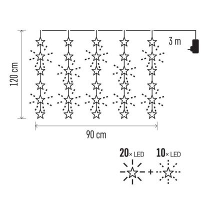 Guirnalda LED exterior 30xLED/3,9m IP44 en forma de estrellas