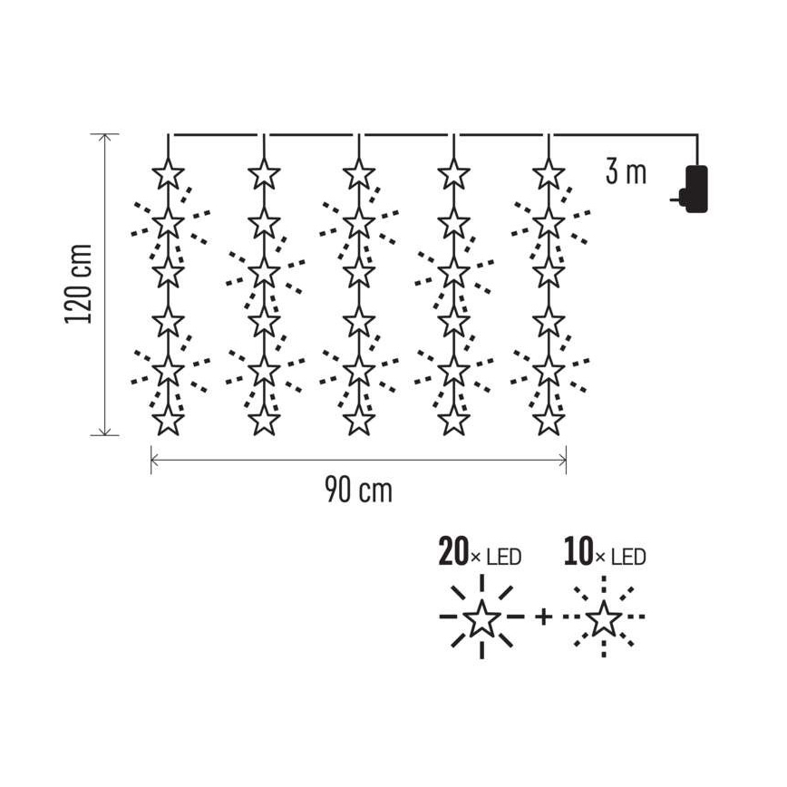 Guirnalda LED exterior 30xLED/3,9m IP44 en forma de estrellas