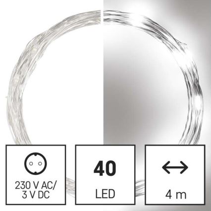 Guirnalda LED navideña para exterior 40xLED/9m IP44 blanco frío