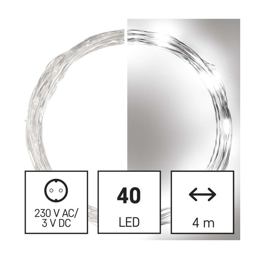 Guirnalda LED navideña para exterior 40xLED/9m IP44 blanco frío