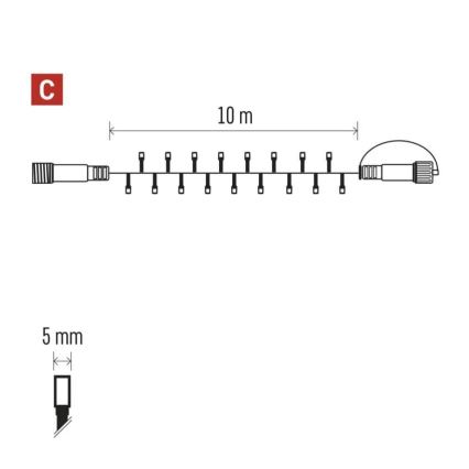 Guirnalda LED para exterior 100 LEDs / 10 m IP44, blanco frío