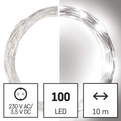 Guirnalda LED para exterior 100 LEDs/15 m IP44 blanco frío