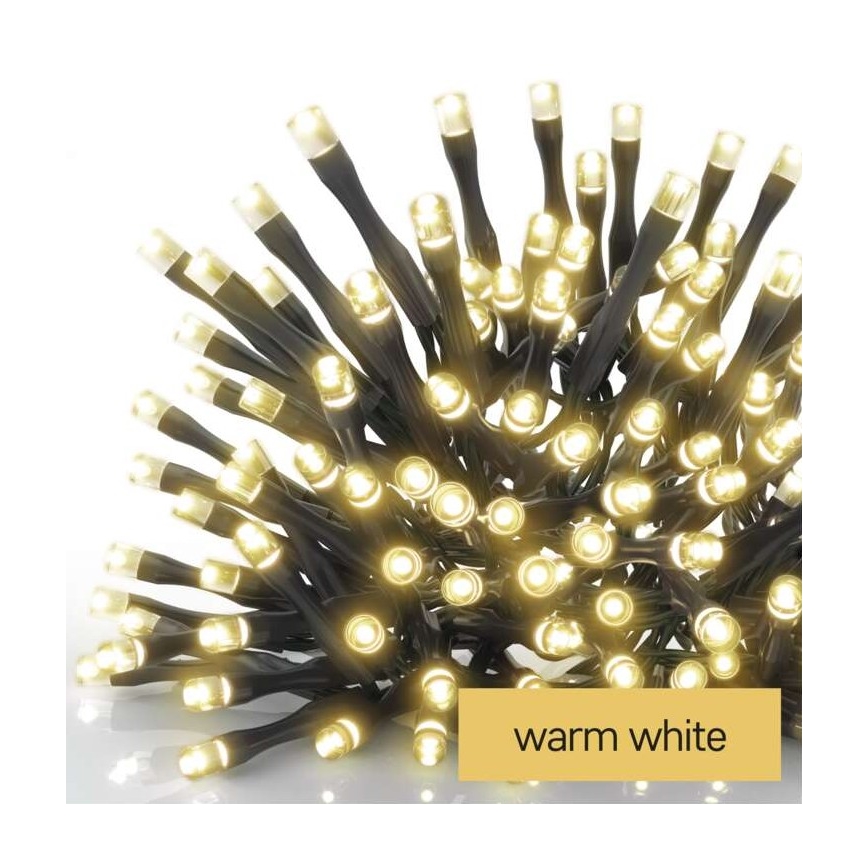 Guirnalda LED para exterior, 120 LEDs, 3×AA, 8,9 m, IP44, blanco cálido