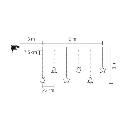 Guirnalda LED para exterior, 186 LEDs, 7 m, IP44, blanco frío