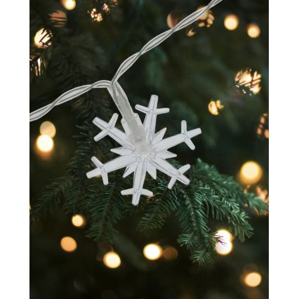 Guirnalda LED para exterior, 20xLED/2xAA, 2,2 m, IP44, blanco cálido, copos de nieve
