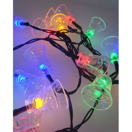 Guirnalda LED para exterior 20xLED/2xAA 2,2 m IP44 multicolor con pequeñas campanas