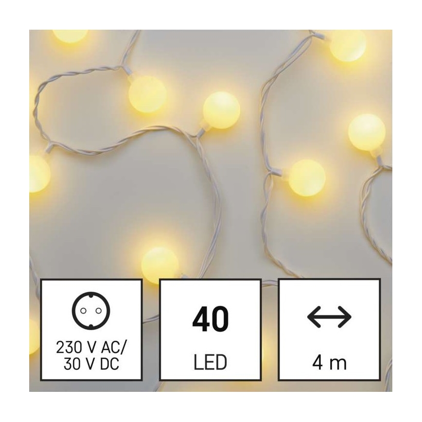 Guirnalda LED para exterior, 40 LEDs/9 m, IP44, blanco cálido