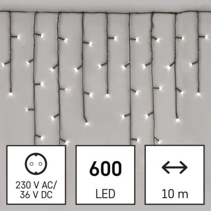 Guirnalda LED para exterior, 600 LEDs, 8 modos, 15 m, IP44, blanco frío