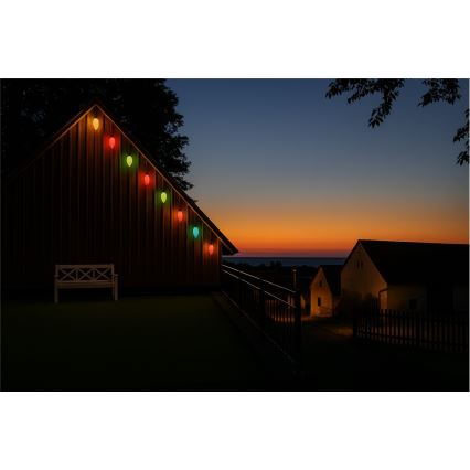 Guirnalda LED exterior CONE FILAMENT 20xE10 19m multicolor/blanco cálido IP44, Fabricado en la UE