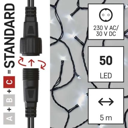 Guirnalda LED para exteriores 50xLED/5m IP44, blanco frío