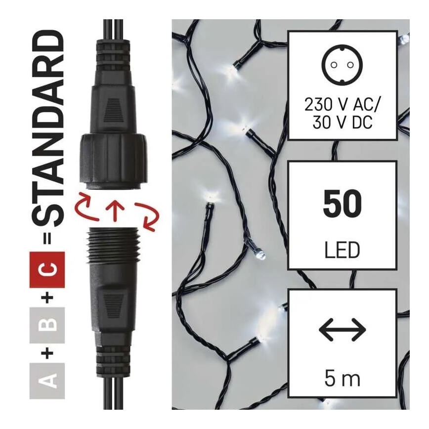 Guirnalda LED para exteriores 50xLED/5m IP44, blanco frío