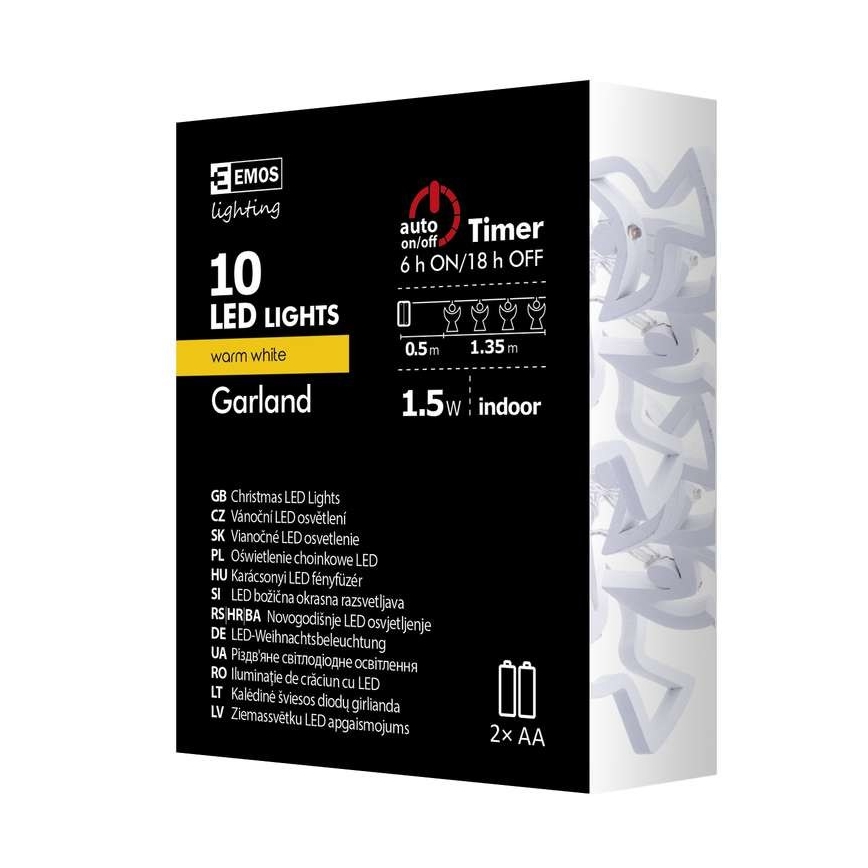 Guirnalda navideña LED CHAIN 10xLED/2xAA 1,85m blanco cálido