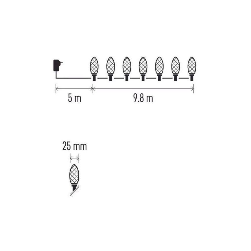 Guirnalda navideña LED para exterior, 50 LEDs, 8 funciones, 14,8 m, IP44, blanco frío