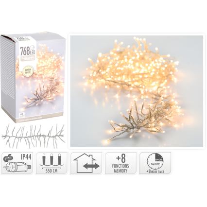Guirnalda navideña LED para exterior 768xLED/230V/8 funciones 8,5 m IP44 blanco cálido