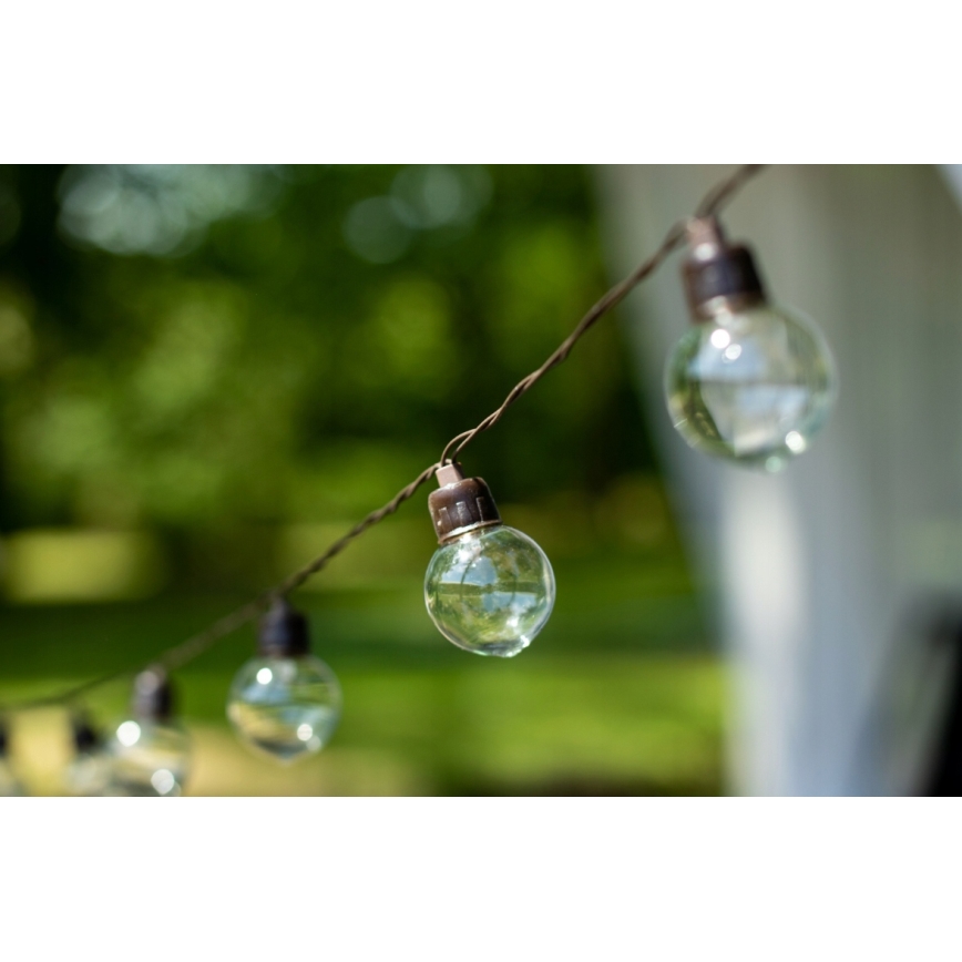 Guirnalda solar decorativa LED, 20 LEDs, 8 funciones, 500 mAh, 7,6 m, IP67, blanco cálido