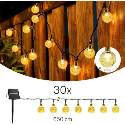 Guirnalda solar decorativa LED 30xLED/8 funciones 500 mAh 6,5 m IP67 blanco cálido