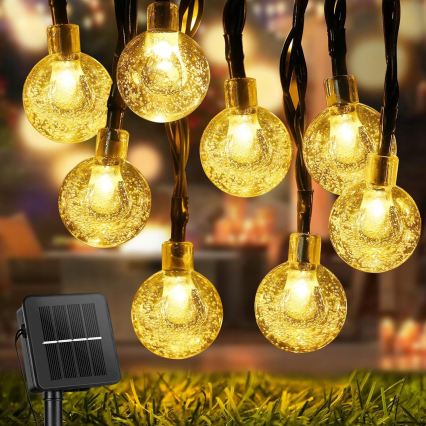 Guirnalda solar decorativa LED, 50 LEDs / 8 funciones, 500 mAh, 9,5 m, IP67, blanco cálido